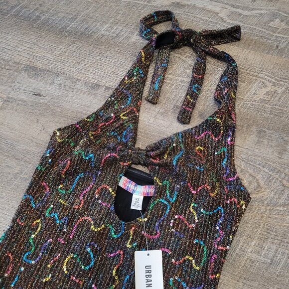 NWT URBAN OUTFITTERS | Sparkly Sequin Rainbow Halter Dress | Sz. XS - Picture 9 of 11